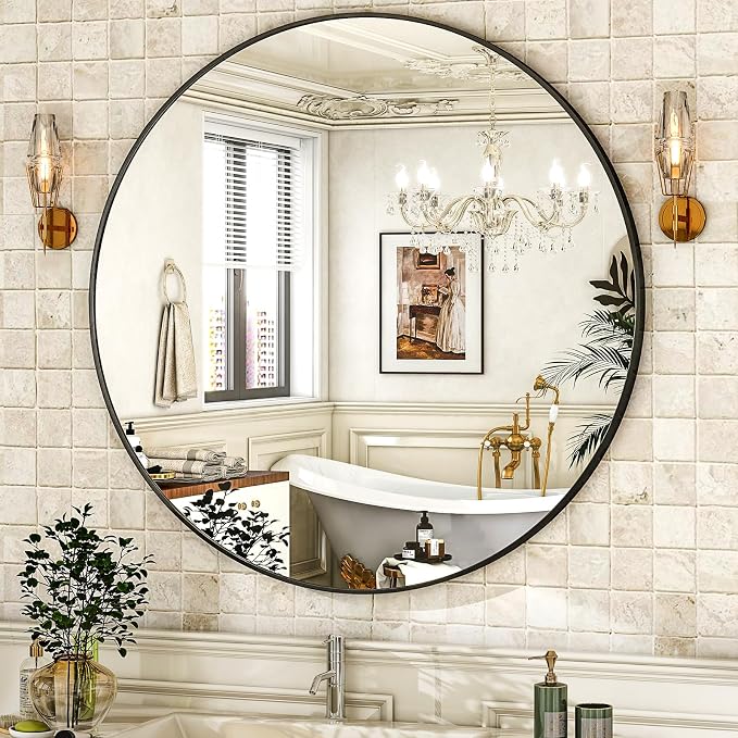 HARRITPURE Round Mirror 36 Black Wall Mounted Circle Mirrors | Vanity Mirror with Aluminum Alloy Frame, Modern Decoration for Bathroom, Living Room, Vanity, Bedroom, Entryway