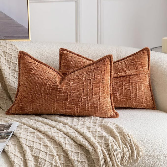 MADIZZ Pack of 2 Chenille Throw Pillow Covers 12x20 Inch Rust Soft Neutral Decorative Throw Pillows for Couch Sofa Boho Accent Cushion Covers Modern Farmhouse Home Decor for Bedroom Living Room