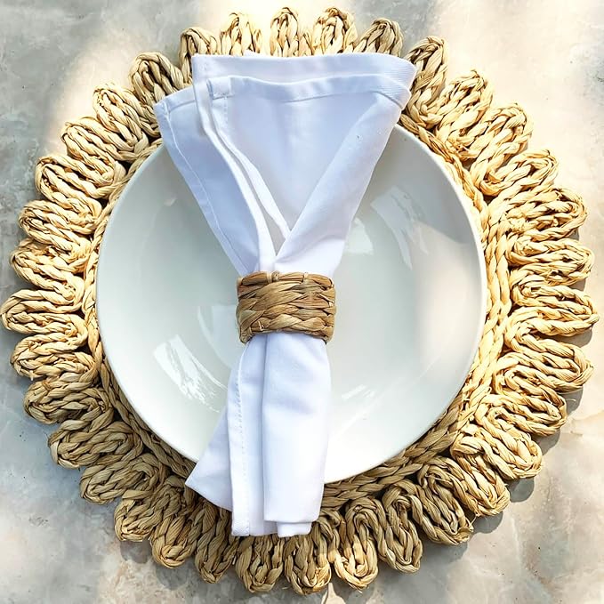 Set 12 Water Hyacinth Napkin Rings, Handwoven by Laquedecraft | Handwoven 100% Natural Water Hyacinth Napkin Rings, Fits Most Cloth Napkins, Reusable & Easy to Clean