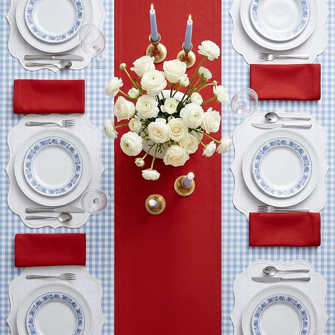 Solino Home 100% Pure Linen Table Runner Red Extra Long, Fete 14 x 132 in | a graceful centrepiece for dining and gatherings, European flax fibres, handloomed texture, soft, fine, OEKO-TEX Certified