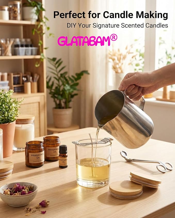 GLATABAM 10 OZ Candle Jars 12 Pack - Bulk Glass Candle Making Jars with Bamboo Lids & Labels, Heat Resistant Empty Reusable Candle Vessel for Containers(Clear)