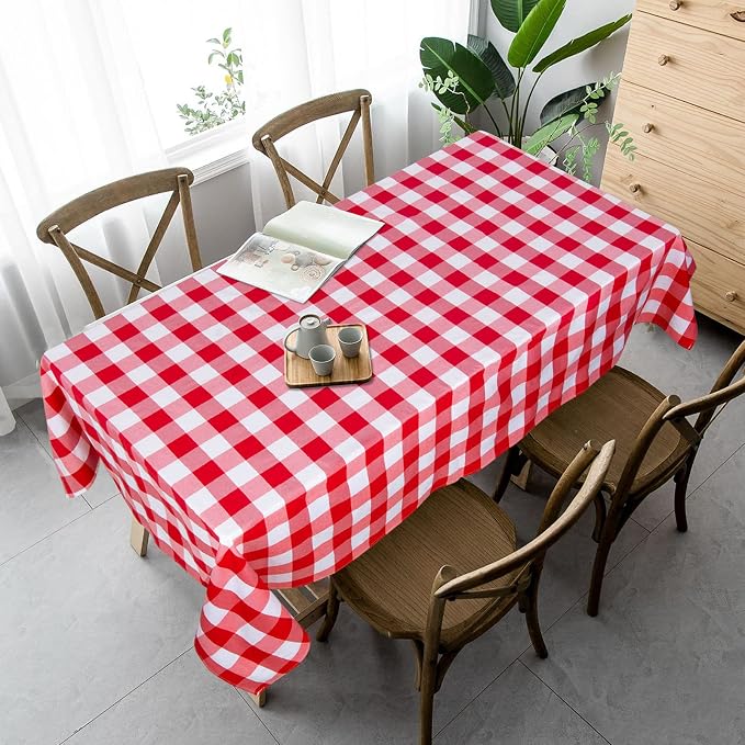ShinyBeauty Checked Tablecloth Rectangle 54x80-Inch Red and White Buffalo Plaid Tablecloths Cotton Table Cover Gingham Table Cloths for Dining Rustic Lattice Tablecloth Buffalo Check Table Cloth