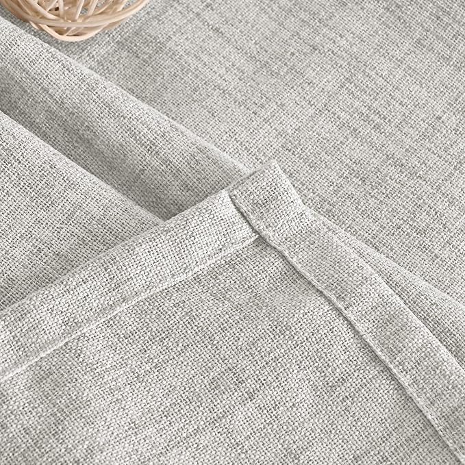 Light Grey Linen Semi Sheer Curtains 52x63 Inch Length for Living Room | Textured Window Drapes with Rod Pocket Back Tab Light Filtering for Office Bedroom, 2 Panels Set
