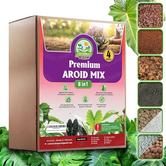 DUSPRO 8-in-1 Aroid Potting Mix, Pre-Mixed Chunky Soil, Airy Blend, 4 QT