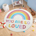 Topotdor Rainbow Area Rug,Machine Washable Boho Rug,47" Round | Colorful Reading Corner Rugs Ideal for Bedrooms,Classrooms