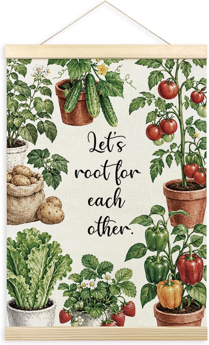 TLESKE Mental Health Inspirational Wall Art Decor Poster Hanger Frame 12x16 | Let's Root for Each Other Wall Decor Hanging Poster for Therapy Office Classroom, Motivational Vegetable Wall Picture Banner