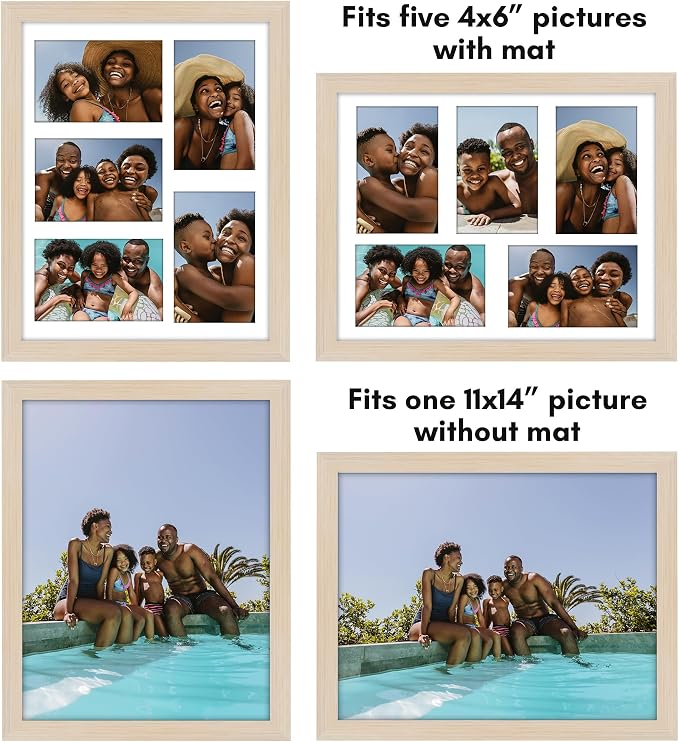 Americanflat 4x6 Collage Picture Frame with Shatter-Resistant Glass - Fits Five 4x6 Photos or Use as One 11x14 Picture Frame - Signature Collection - Collage Frames for Wall Display - Light Wood