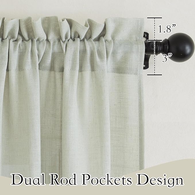 RYB HOME Semi Sheer Curtains for Closet Kitchen, Semi Translucent Privacy Protection Light Filtering Decorative Short Small Window Drapes for Bedroom, W 52 x L 45 inches, Sage Green, 2 Panels