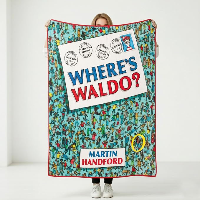 Silver Buffalo Where's Waldo Postcard, Fleece Throw Blanket, 45x60in | Book Cover, Soft and Cozy, 180 GSM