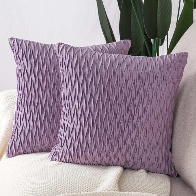 MADIZZ Set of 2 Super Soft Velvet Decorative Throw Pillow Covers 26x26 inch Violet Square with Texture Luxury Style Cushion Case European Pillow Shell for Sofa Bedroom