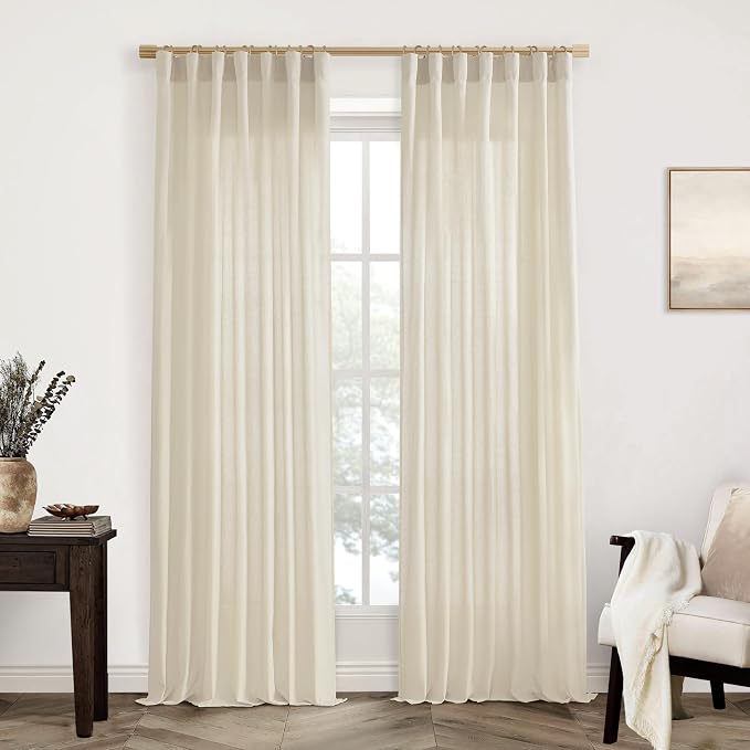 XTMYI Light Beige Curtains for Living Room,Linen Semi Sheer Light Filtering Farm House Curtain Set for Home Studio,9 FT 108 Inches Long
