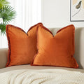 JUSPURBET Pack of 2 Rust Decorative Fringe Velvet Throw Pillow Covers 26x26 for Home Decor Living Room Bedroom Car Boho Soft Cushion Cover with Hidden Zipper Machine Washable