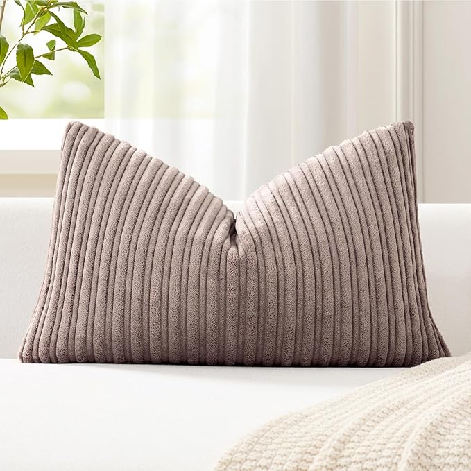 Kevin Textile Striped Corduroy 14”x24” Pillow Cover 1 Pack, Light Brown