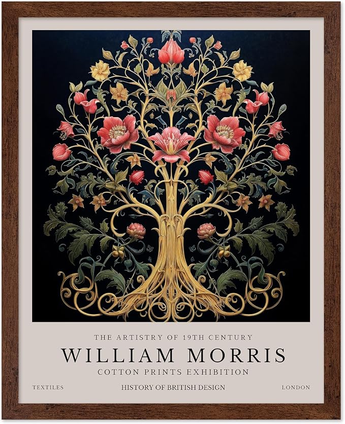 Poster Master William Morris Poster - Tree of Life Print - Flower Art - Botanical Design - Exhibition Display - Floral Painting - Aesthetic Artwork - Great Office or Bedroom Decor - 16x20 Brown Framed