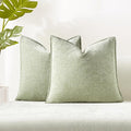 24x24 Chenille Decorative Throw Pillow Covers Case Set of 2,Light Green | JUSPURBET Cozy Soft Cushion Covers with Invisible Zipper for Couch Sofa Bed Home Decor Living Room