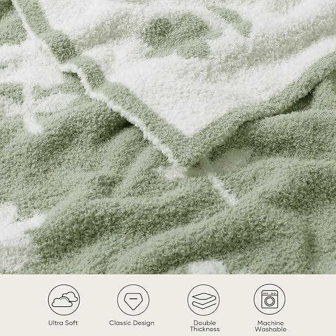 Snuggle Sac Twin Size Bedding Blanket, Sage Green Flower Throw Blanket for Couch, Microfiber Fluffy Warm Cozy Fuzzy Soft Reversible Blankets, Sage Green, 60x80 inches
