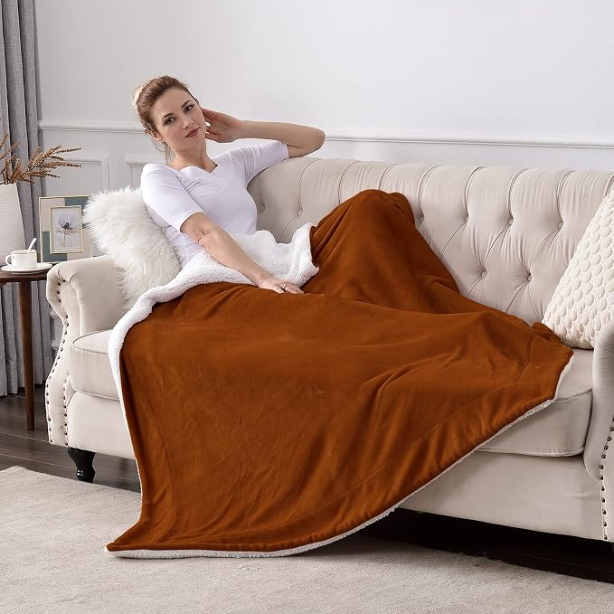 SOCHOW Sherpa Fleece Fall Throw Blanket, Caramel, 60x80 inches | Double-Sided Super Soft Luxurious Plush Blanket Twin Size