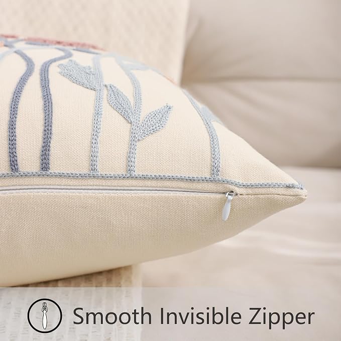 Fall Embroidered Throw Pillow Covers 18x18 Set of 2 Blowball | Durable Fabric,Square Pillow Cover,Boho Decorative,Hidden Zipper,Aesthetic Design,Ideal Gift,Machine Washable