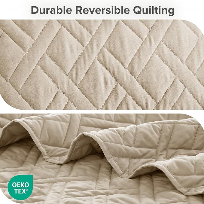 Comfort Spaces Kienna Twin Quilt Bedding Set 2P, 66"x 90" Beige Diamond | Soft Cozy Lightweight Summer Twin XL Coverlet for College Dorm, Quilted Extra Layer, Modern Casual Bedroom Decor, OEKO-TEX