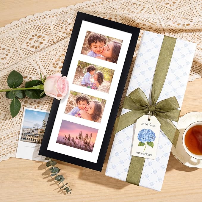 Golden State Art Collage Picture Frame 8x20 Matted 4 4x6 Photos Wood Black