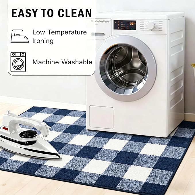 Buffalo Plaid Outdoor Rug 3x5 Ft Navy Blue and White Checkered Area Rug Washable Doormats Indoor Outdoor Rugs for Layered Front Door Mats, Porch, Entryway, Kitchen, Farmhouse