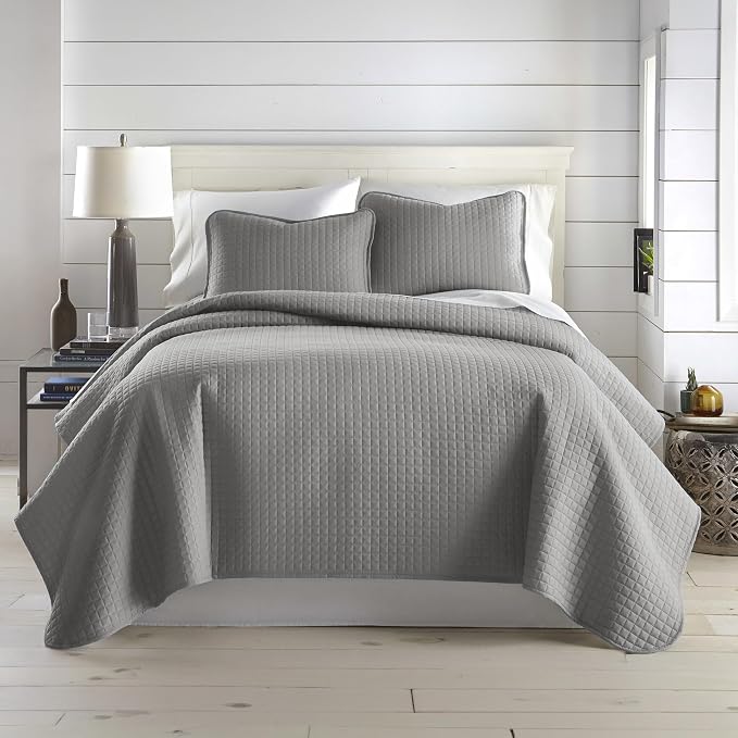 Southshore Fine Living, Inc. Summer Bedspreads Queen Size Quilts with Shams, Full Bedding Set, Quilt Coverlet Queen Size, Full Bedspread with 2 Pillow Shams, Summer Bedding Sets, Steel Grey Quilt