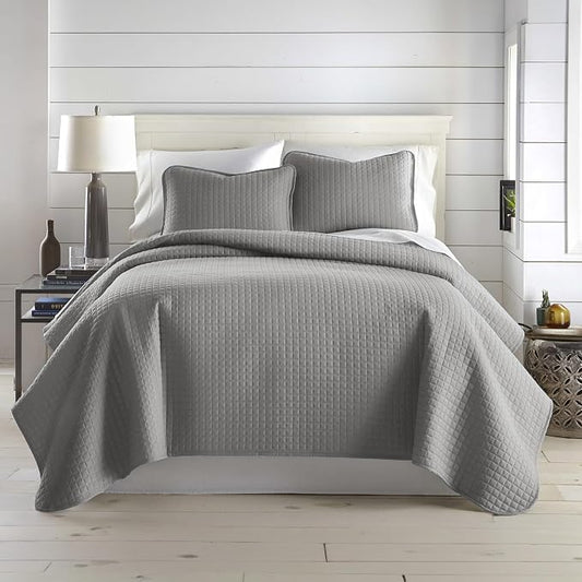 Southshore Fine Living, Inc. Summer Bedspreads Queen Size Quilts with Shams, Full Bedding Set, Quilt Coverlet Queen Size, Full Bedspread with 2 Pillow Shams, Summer Bedding Sets, Steel Grey Quilt