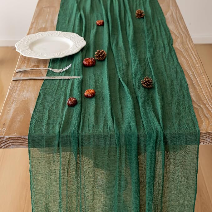 Emerald Green Cheesecloth Table Runner 120 Inches for Home Decorations | For Wedding Baby Shower Bridal Shower Birthday Engagement Party 10FT Rustic Boho Home Decor
