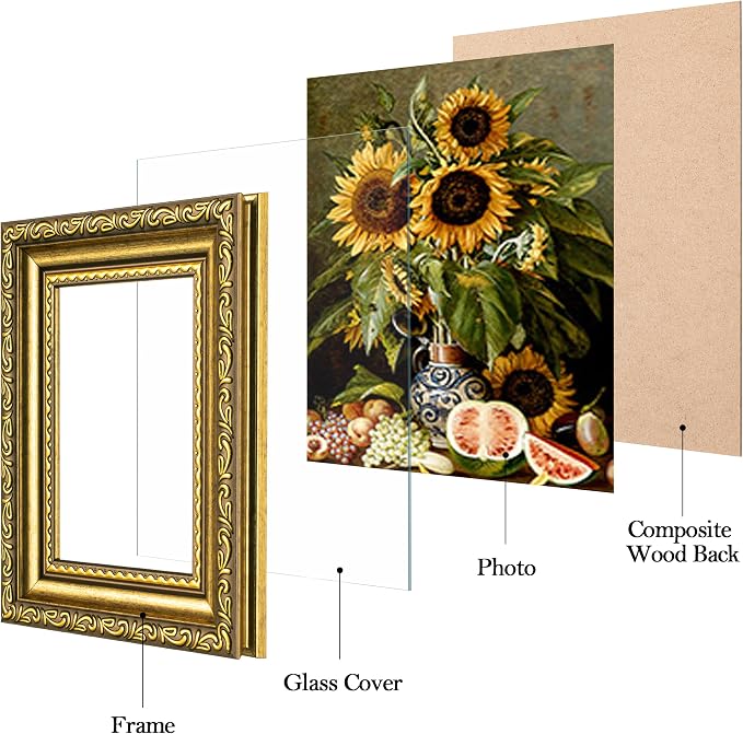 eletecpro 3x4 Vintage Picture Frame, Glass Cover, Gold, 2-Pack