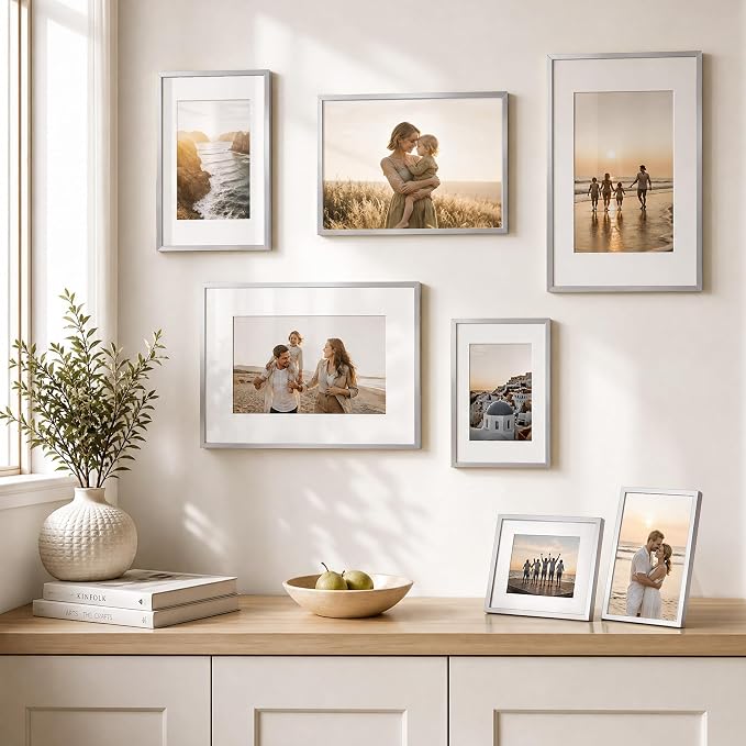 16x24 Poster Frame Silver, Aluminum Metal 16 x 24 Frame with Removable Mat, 16 by 24 Silver Picture Frame Matted to 12x18 Photo, Real Tempered Glass for Home and Office Gallery Wall, 1 Pack