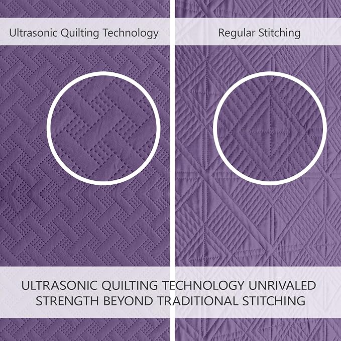 FLYMME Oversized King/California King Quilt Set 118"x106", Purple 3-Piece Floor-Length Bedspread, Premium Microfiber Lightweight Coverlet for King/California King Bed (1 Quilt, 2 Shams)