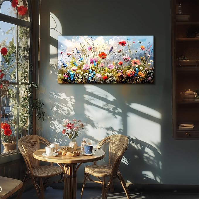 SERIMINO Flower Market Wall Art, Floral Botanical Wall Pictures 20"X40" | Modern Farmhouse Wall Decor, Colorful Floral Canvas Painting, Living Room Bathroom Decor, Ready To Hang, Vibrant Colors