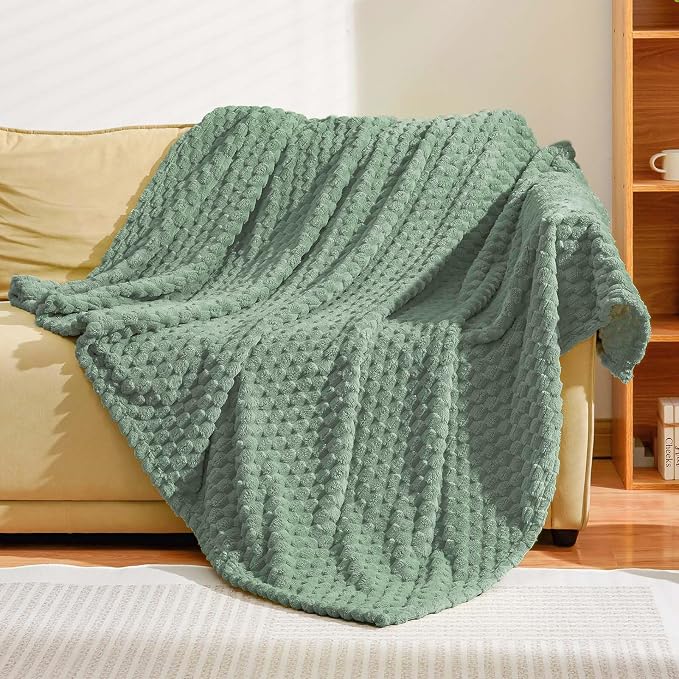 Excervent Hexagon Jacquard Throw Blanket for Bed, 90x90 Inches, Sage Green | Large Decorative Fuzzy Flannel Fleece Throw Blanket for Sofa Bed Couch, Super Soft Cozy, Suitable for All Seasons