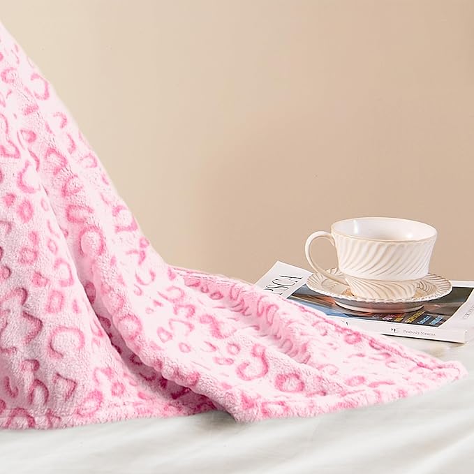 PLEASANT BOULEVARD | Leopard Throw Blanket Fleece, Premium Lightweight Cozy Warm Plush Microfiber Pink Blanket for Couch Sofa and Bed (Pink, Queen (90 x 90 inches))