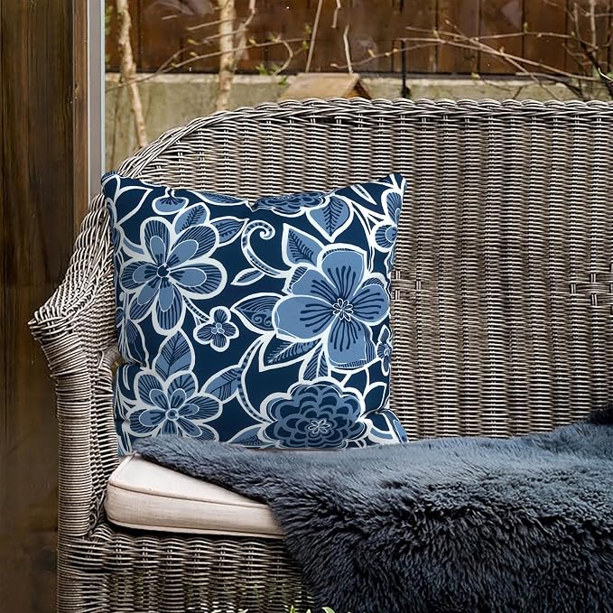 Outdoor Pillow Covers for Patio Furniture 20x20 Inch, Decorative Patio Throw Pillow Covers Set of 2, Modern Square Cushion Cases for Porch Garden Home Office,Flower Navy