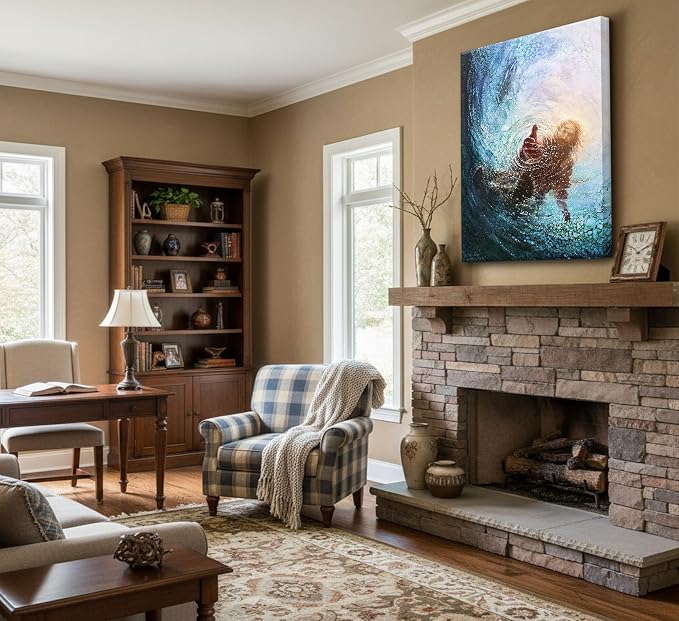 DYLGYWI Jesus Christian Canvas Wall Art | Hand of God Reaching Into Water Picture Bible Christ Religion Wall Decor Poster Print for Living Room Bathroom Church