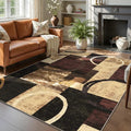 Yamaziot 5x7 Washable Modern Abstract Area Rug Non-Slip Living Room Rug | Stain Resistant, Low Pile, Ultra Soft Carpet Rug with Rubber Backing for Dining Room, Nursery, Bedroom, Office, Brown