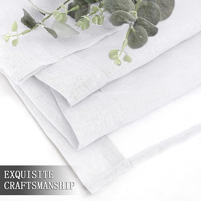 Tollpiz Short Sheer Tier Curtains Linen Textured Half Kitchen Curtain Sheers Light Filtering Rod Pocket Voile Small Curtain for Bathroom, 25 x 24 inches Long, White, Set of 2 Panels