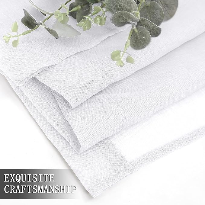 Tollpiz Short Sheer Curtains Linen Textured Bedroom Curtain Sheers Light Filtering Rod Pocket Voile Curtains for Living Room, 54 x 45 inches Long, White, Set of 2 Panels
