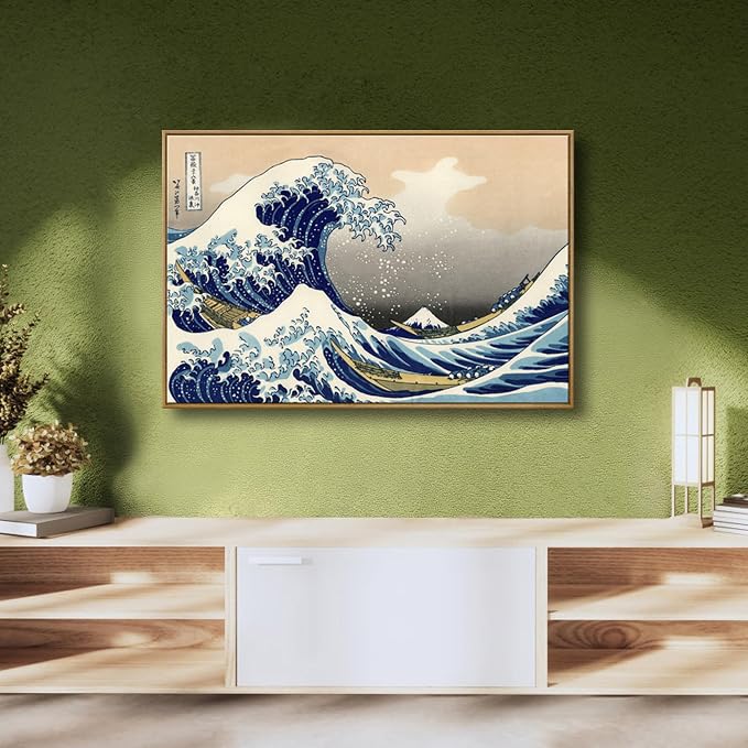 Wieco Art Framed Art Great Wave of Kanagawa Katsushika Hokusai Giclee Canvas Prints Wall Art Large Abstract Seascape Paintings for Home Living Room Decorations