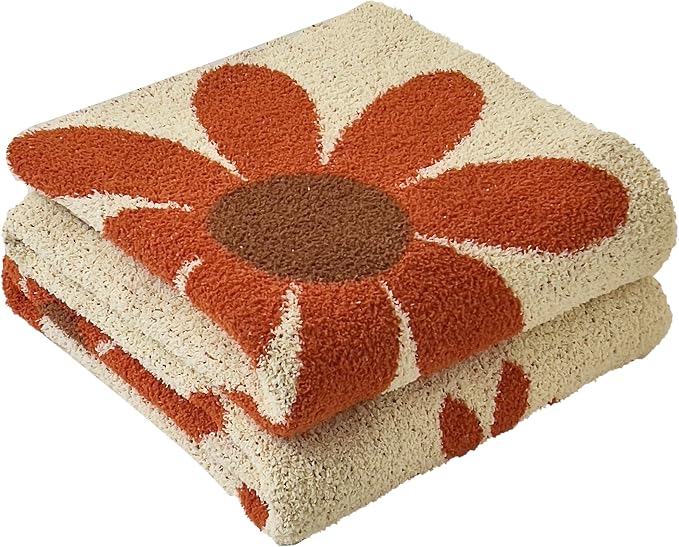 Ultra Soft Cozy Daisy Sunflower Knitted Throw Blanket Fluffy Microfiber Checkerboard Bed Blanket Lightweight Both Sides Blanket for Couch Sofa Bed (Daisy, Throw 50“x60”)
