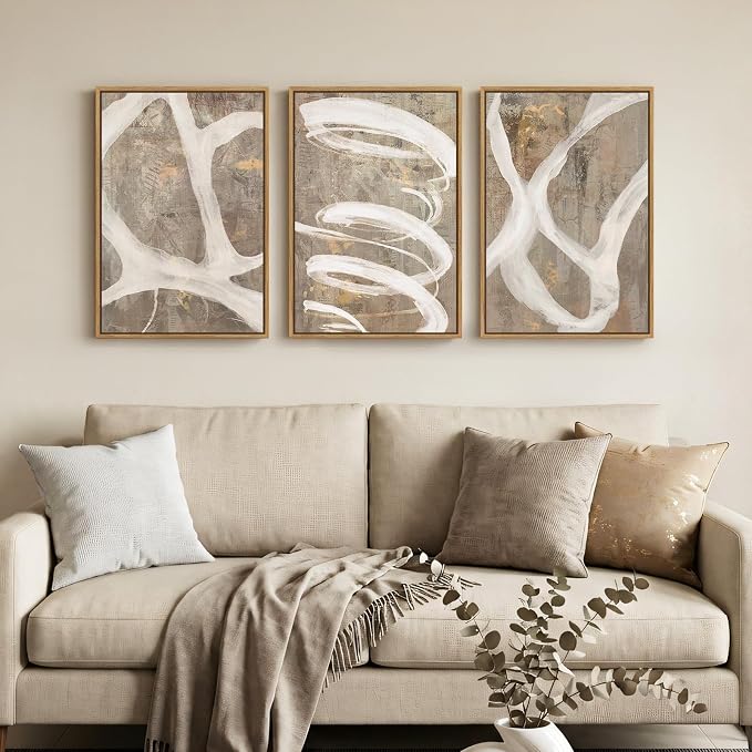 Framed Neutral Beige Abstract Wall Art for Bedroom, 3 Piece Set, 16x24 In | Beige white taupe pictures, Canvas prints, Minimalist paintings, Artwork for walls, Wall decor for dining room living room