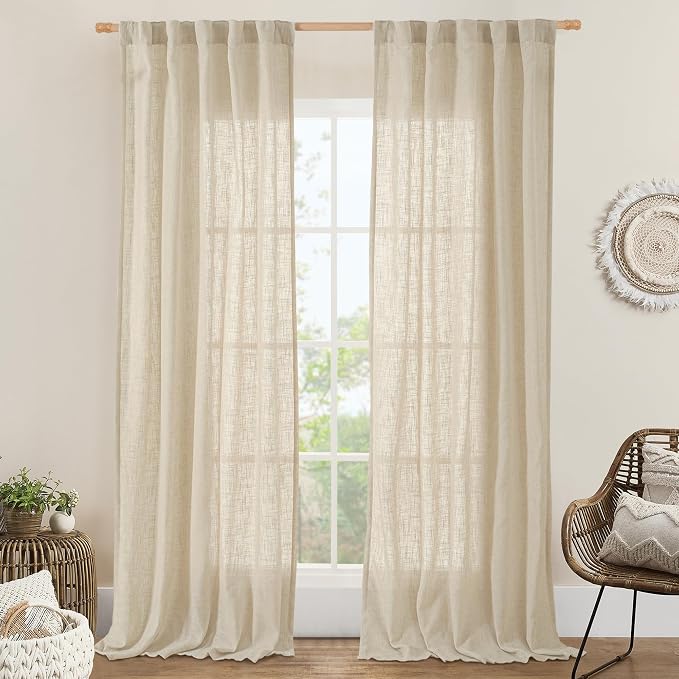 Light Filtering Linen Curtains 84 inches Long for Bedroom 2 Panels | Linen Textured ,Semi Sheer, Privacy, Natural Boho Drapes for Living Room, Rod Pocket Back Tab, 42 x 84 Inch, Linen