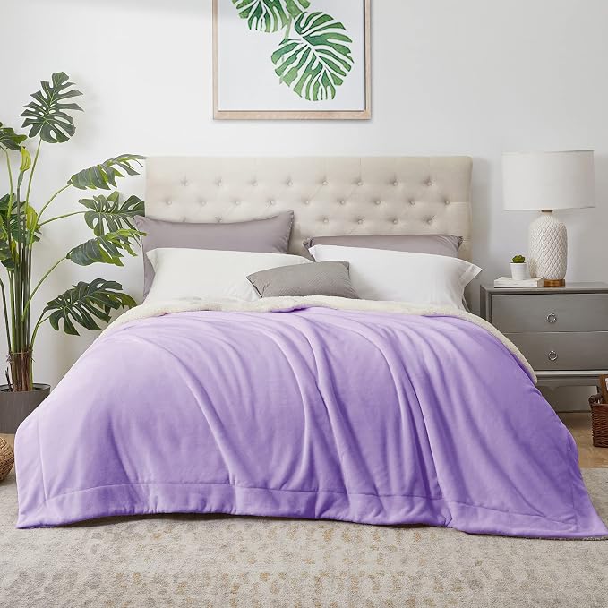 Walensee Sherpa Fleece Blanket (Throw Size 50”x60” Lavender) Plush Throw Fuzzy Super Soft Reversible Microfiber Flannel Blankets for Couch, Bed, Sofa Ultra Luxurious Warm and Cozy for All Seasons