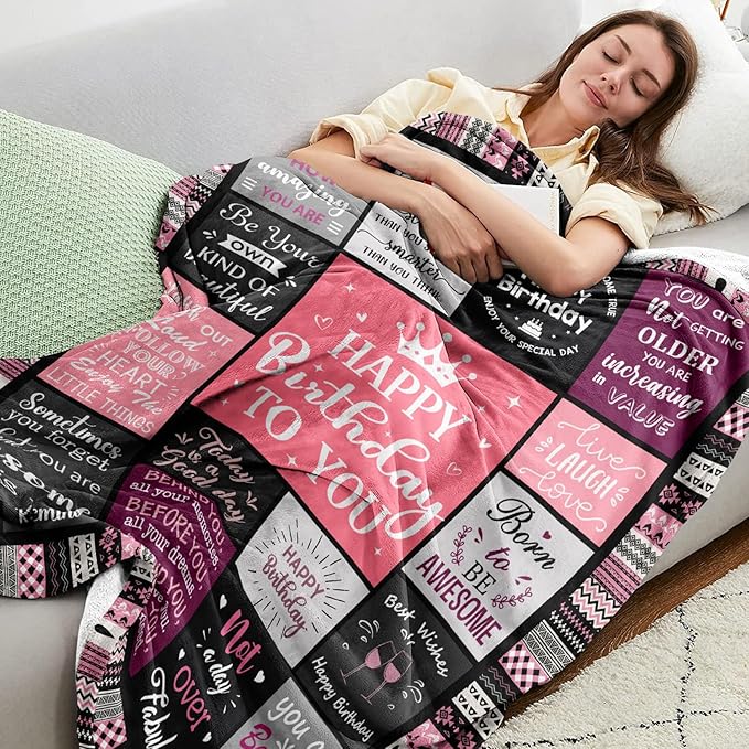 Ivivis Birthday Gifts for Women Girls Throw Blanket 80"X60", Happy Birthday Decorations, Unique Bday Gift Ideas for Her Daughter Friends Mom Sister Wife Grandma