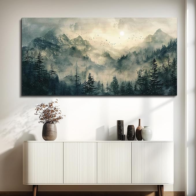 FUHAIHUA Canvas Wall Art For Living Room Large Wall Decor For Office Modern Bedroom Decorations Forest Fog Landscape Pictures Farmhouse Painting Artwork Wall Mural Aesthetic Home Decor 30x60 In