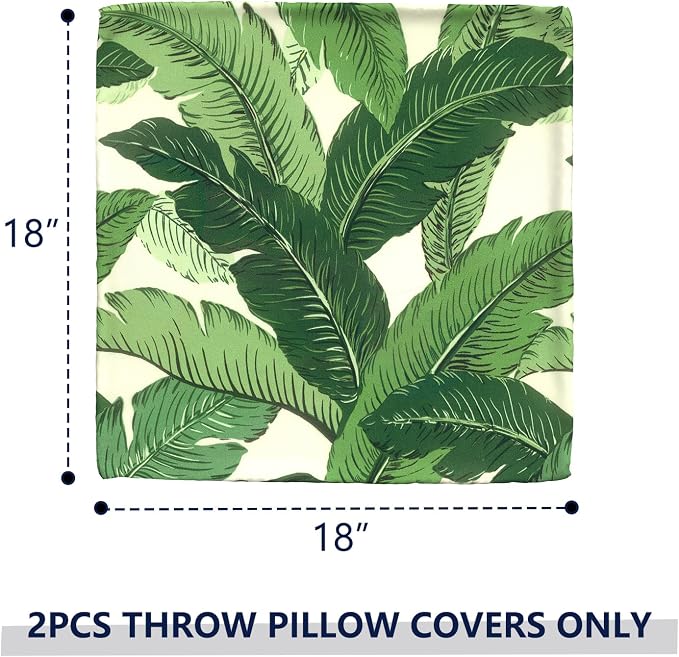 Outdoor Throw Pillow Covers 18”x18”, Decorative Pillow Covers for Patio Furniture, Modern Cushion Cases for Garden Couch Home Sofa Bed Office Chair, Pack of 2, Swaying Palms Green