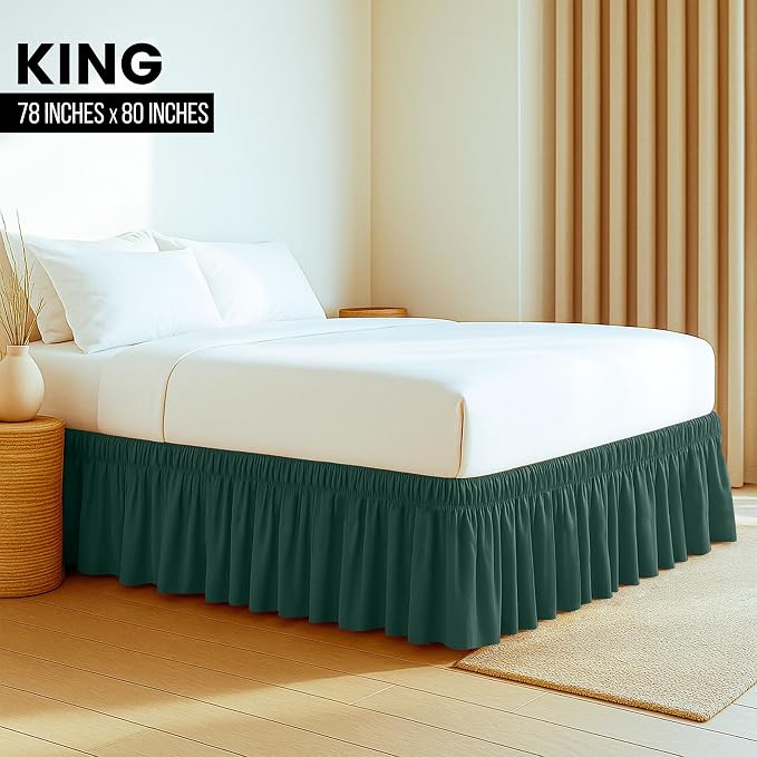 Wrap Around King Bed Skirt, Easy Fit Elastic Belt, 16 Inch Drop, Grey | No Mattress Lifting, Stay-Put Design, Adjustable Buckle & Elastic Belt, Wrinkle & Fade Resistant, Brushed Microfiber