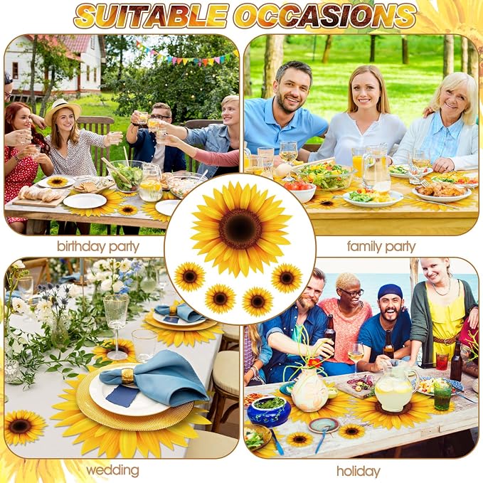 Geosar 200 Pcs Sunflower Disposable Paper Placemats Set 12x14 Inch | With Coasters for Drinks, Sunflower Table Decor Outdoor Indoor for Summer Dining Table Decoration Wedding Shower Birthday