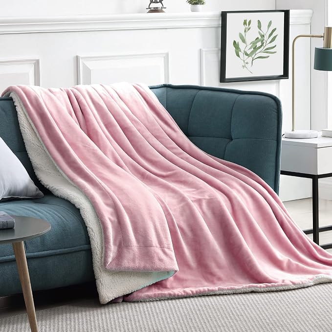 Walensee Sherpa Fleece Blanket (King Size 108”x90” Blush) Plush Throw Fuzzy Super Soft Reversible Microfiber Flannel Blankets for Couch, Bed, Sofa Ultra Luxurious Warm and Cozy for All Seasons